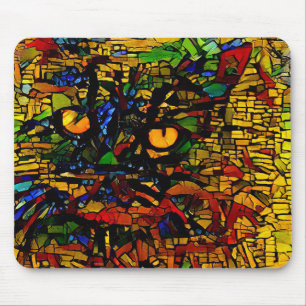 Colourful Mosaic Cat Art Prin Mouse Pad