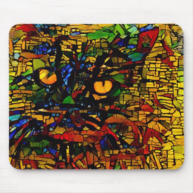 Colourful Mosaic Cat Art Prin Mouse Pad (Front)