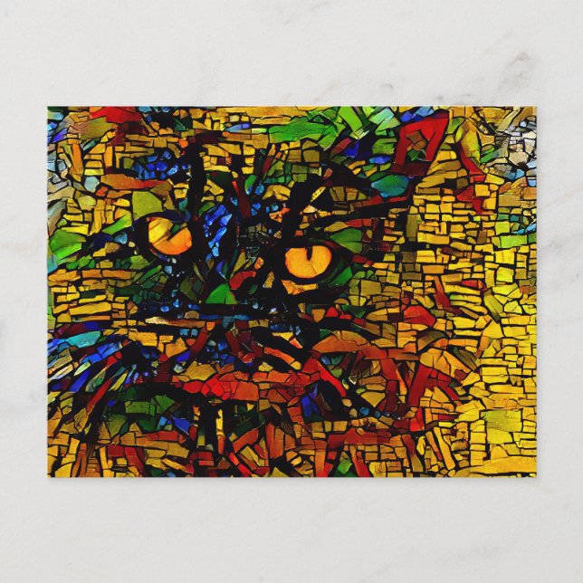 Colourful Mosaic Cat Art Prin Postcard (Front)