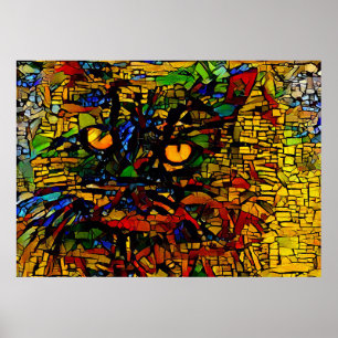 Colourful Mosaic Cat Art Prin Poster
