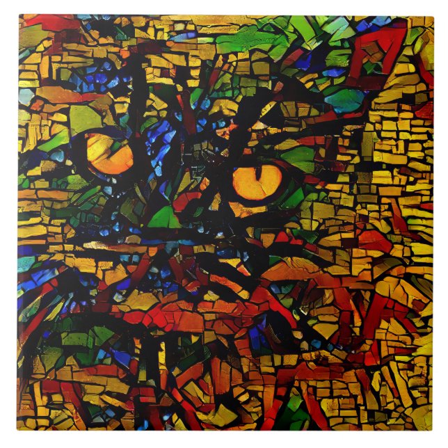Colourful Mosaic Cat Art Prin Tile (Front)