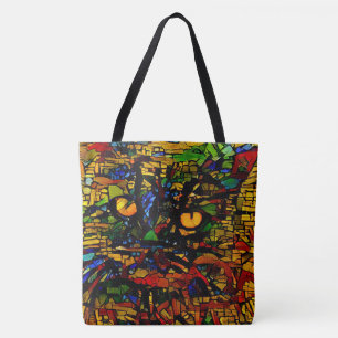Colourful Mosaic Cat Art Prin Tote Bag