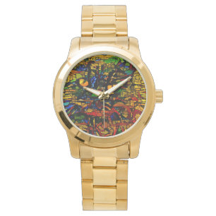 Colourful Mosaic Cat Art Prin Watch