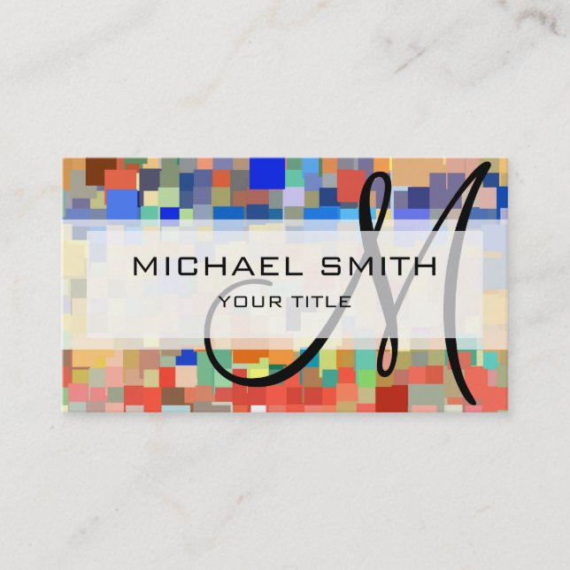 Colourful Mosaic Custom Monogram #2 Business Card (Front)