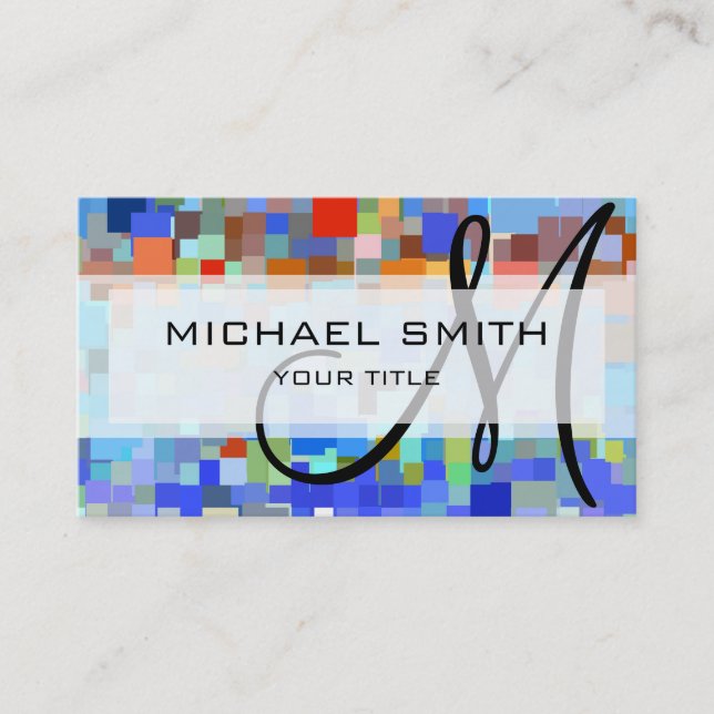Colourful Mosaic Custom Monogram Business Card (Front)