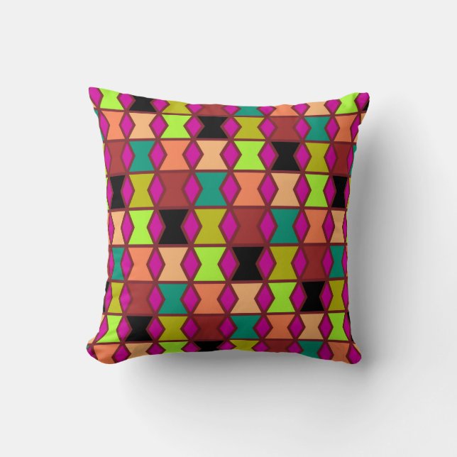 Colourful Mosaic Diamond Squares Pattern Cushion (Front)
