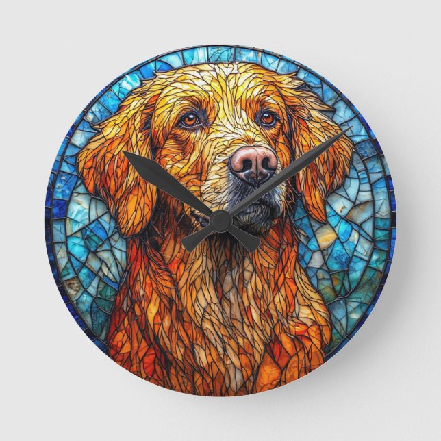 Colourful Mosaic Dog Round Clock (Front)