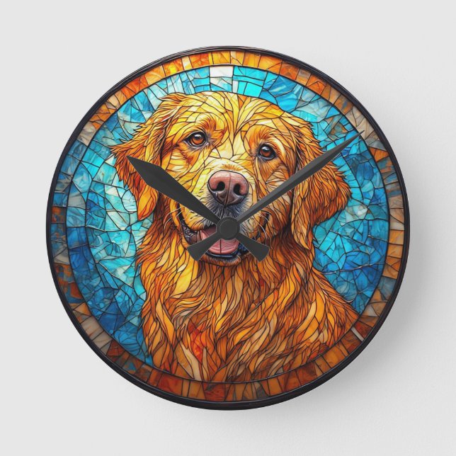Colourful Mosaic Dog Round Clock (Front)