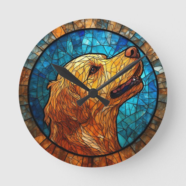 Colourful Mosaic Dog Round Clock (Front)