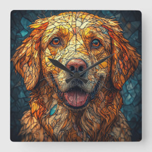 Colourful Mosaic Dog Square Wall Clock