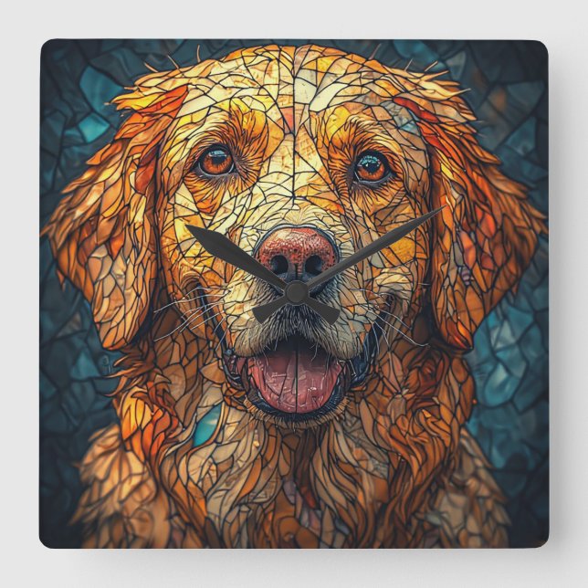 Colourful Mosaic Dog Square Wall Clock (Front)