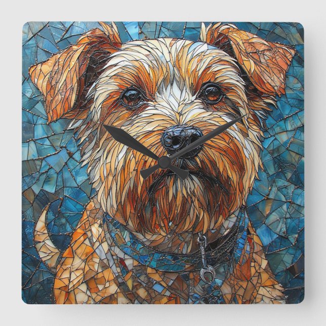 Colourful Mosaic Dog Square Wall Clock (Front)