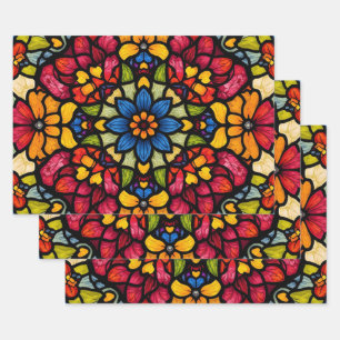 Colourful Mosaic Flower Pattern Abstract  Wrapping Paper Sheet