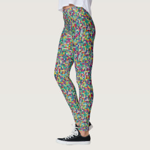Colourful mosaic, geometric squares pattern leggings