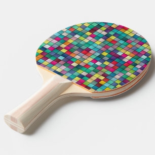 Colourful mosaic geometric squares pattern ping pong paddle