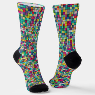 Colourful mosaic, geometric squares pattern socks