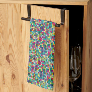 Colourful mosaic, geometric squares pattern tea towel