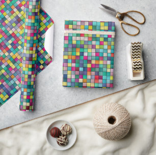 Colourful mosaic, geometric squares pattern wrapping paper