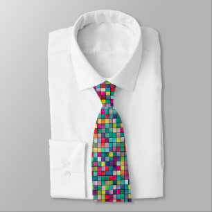 Colourful mosaic, geometric squares tie