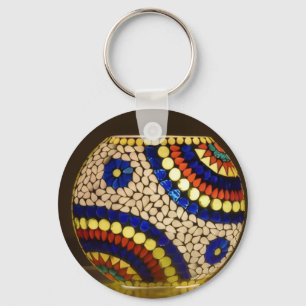 Colourful Mosaic Glass Pattern Round Keychain
