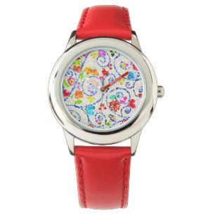 Colourful Mosaic Hearts and Swirls Whimsical Kids' Watch