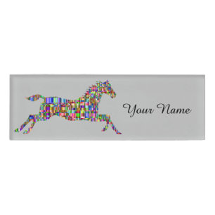 Colourful Mosaic Horse Riding School Name Tag
