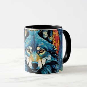 Colourful Mosaic Illustration of Majestic Wolf Mug