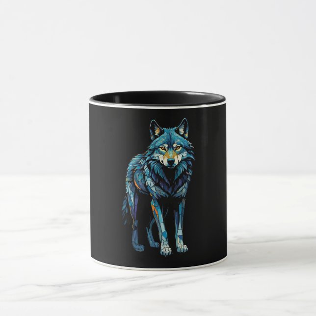Colourful Mosaic Illustration of Majestic Wolf Mug (Center)
