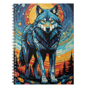 Colourful Mosaic Illustration of Majestic Wolf Notebook