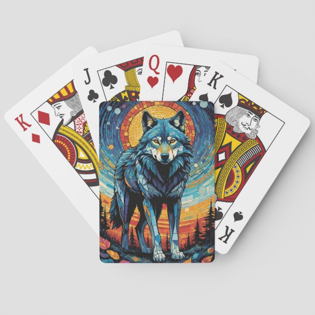 Colourful Mosaic Illustration of Majestic Wolf Playing Cards (Back)