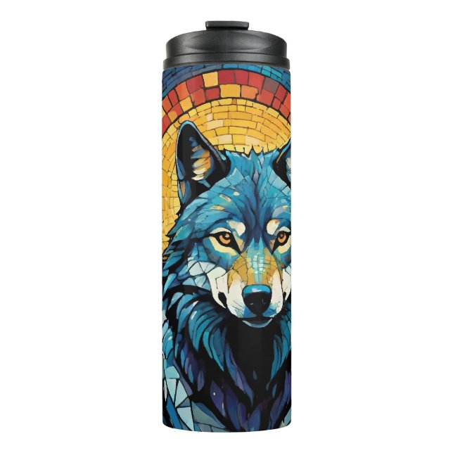 Colourful Mosaic Illustration of Majestic Wolf Thermal Tumbler (Front)