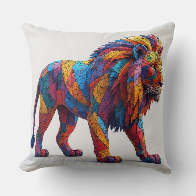 Colourful Mosaic Lion Sculpture Cushion (Front)