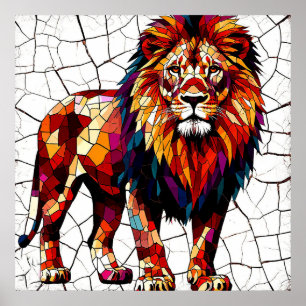 Colourful Mosaic Lion Sculpture Poster