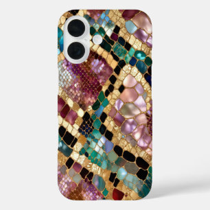 Colourful Mosaic Marble Phone Case Gold Luxury