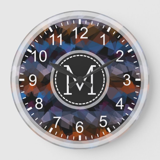 Colourful Mosaic Modern Monogram #12 Large Clock (Front)