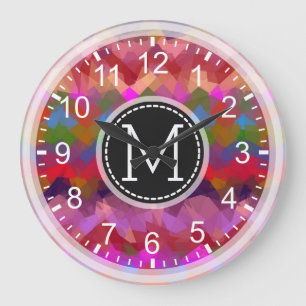 Colourful Mosaic Modern Monogram #14 Large Clock