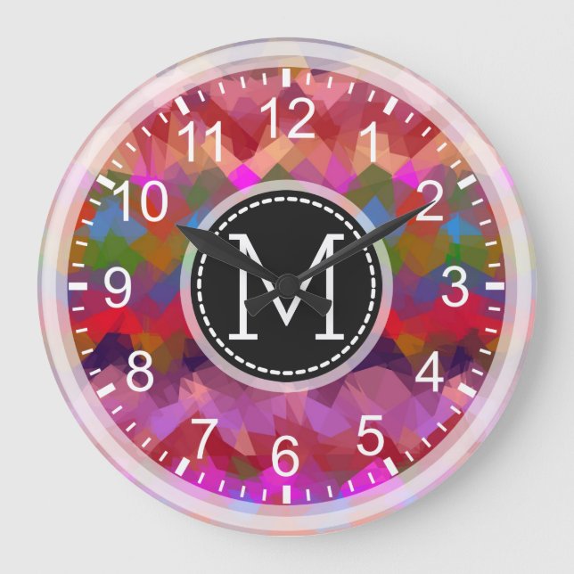 Colourful Mosaic Modern Monogram #14 Large Clock (Front)