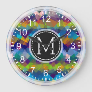 Colourful Mosaic Modern Monogram #17 Large Clock