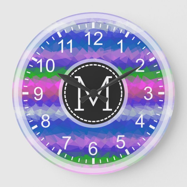 Colourful Mosaic Modern Monogram #19 Large Clock (Front)