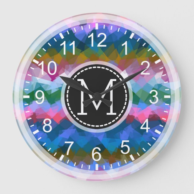 Colourful Mosaic Modern Monogram #8 Large Clock (Front)