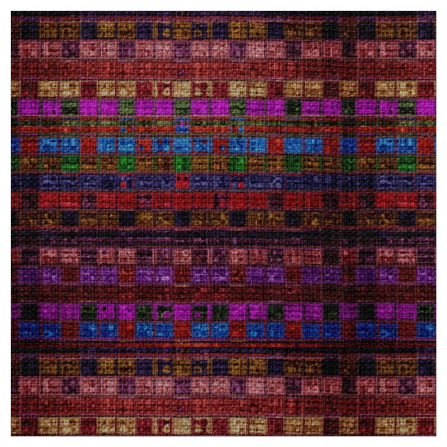Colourful Mosaic Pattern Burlap Rustic #10 Fabric (Swatch)