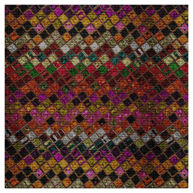 Colourful Mosaic Pattern Burlap Rustic #12 Fabric (Swatch)