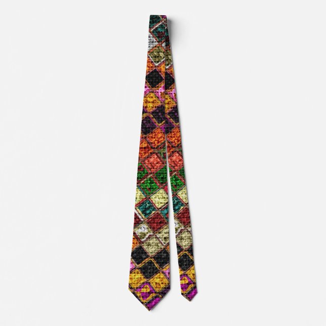 Colourful Mosaic Pattern Burlap Rustic #12 Tie (Front)