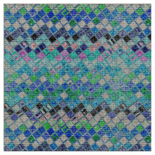 Colourful Mosaic Pattern Burlap Rustic #13 Fabric