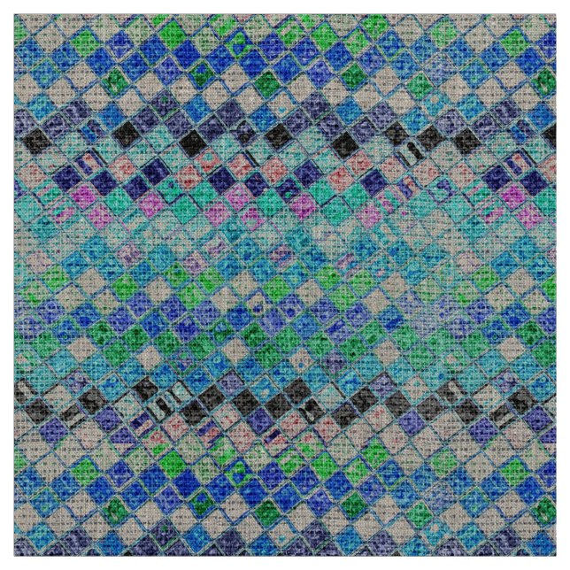 Colourful Mosaic Pattern Burlap Rustic #13 Fabric (Swatch)