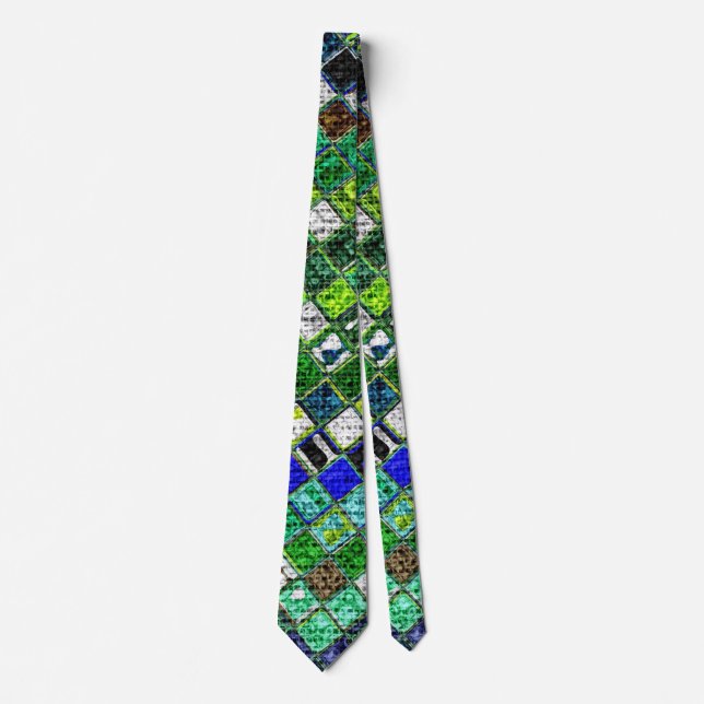 Colourful Mosaic Pattern Burlap Rustic #8 Tie (Front)