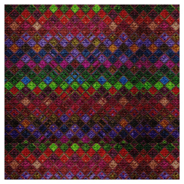 Colourful Mosaic Pattern Burlap Rustic Fabric (Swatch)