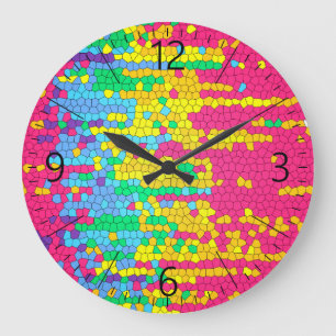 Colourful mosaic pattern large clock