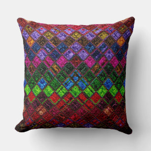 Colourful Mosaic Pattern Leather Look Cushion