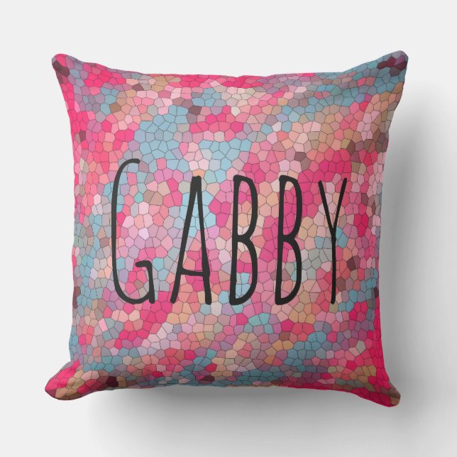 Colourful Mosaic Pattern Personalised Name Outdoor Cushion (Front)